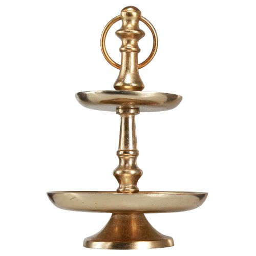 Floristik24 Mini etagere kovová dekorace zlatá matná 2patrová stolní dekorace V22cm