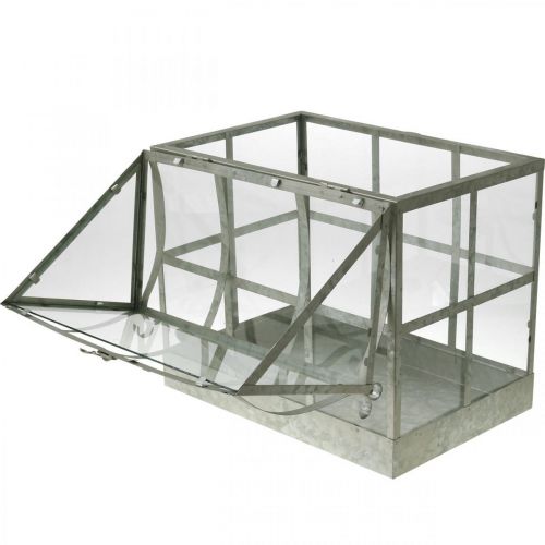 Floristik24 Mini skleník Malý dekorativní skleněný domeček Kovové sklo V51cm