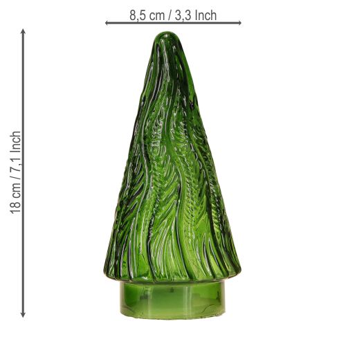 položky Mini skleněný vánoční stromeček LED červená zelená hnědá 18cm 3 ks