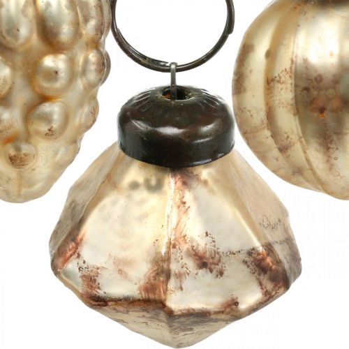 Floristik24 Mini skleněná koule mix, diamant / koule / kužel, ozdoby na stromeček, starožitný vzhled Ø3–3,5 cm V4,5–5,5 cm 9ks
