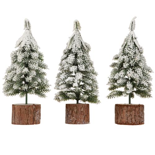 položky Mini vánoční stromek dřevěná podnož zelená bílá Ø8cm H18cm 3ks