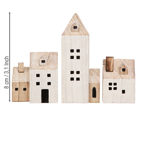 položky Mini vánoční vesnička dřevěná dekorace bílá přírodní V13/7cm 6 ks