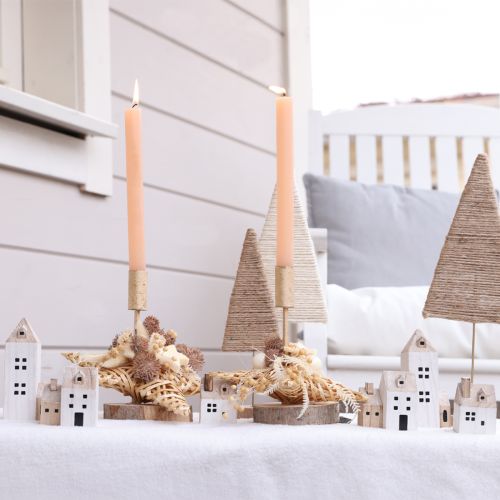 položky Mini vánoční vesnička dřevěná dekorace bílá přírodní V13/7cm 6 ks