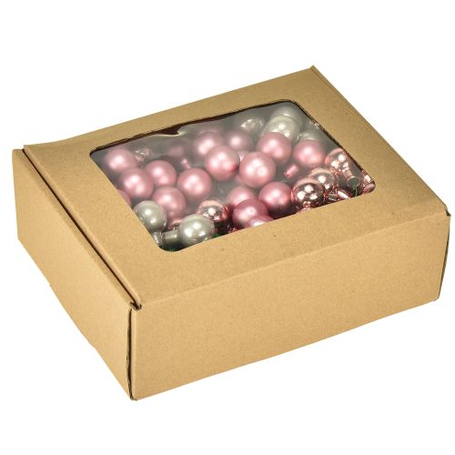 položky Mini vánoční koule ze skla, zrcadlové bobule, růžovo-krémové, Ø20mm, 140 ks