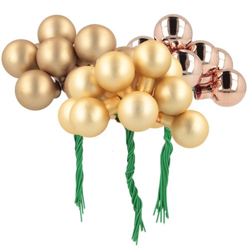 Mini vánoční koule zlatá růže zrcadlové bobule 2 cm 140 kusů