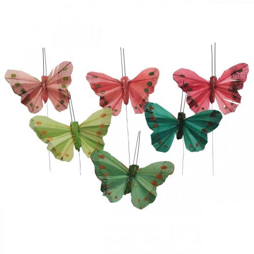 položky Mini motýl na drátě červený, zelený 6,5cm 12ks