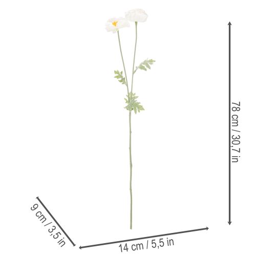 Umělý mák, bílý, dlouhý stonek, 78 cm, 3 kusy | Floristik24.cz