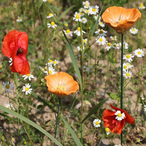 položky Keramický květinový kůl s motivem máku, s láskou propracovaný, pro elegantní zahradní akcenty, 42 cm, 4 kusy