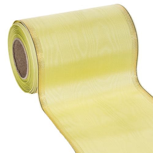Floristik24 Věnečková stuha Moiré 150 mm 25 m ve světle zelené barvě se zlatým okrajem pro floristiku a dekoraci