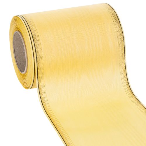 Floristik24 Věnečná stuha Moiré, žlutá se zlatým lemováním, 125 mm x 25 m - Vysoce kvalitní smuteční stuha, ozdobná stuha, stuha s mašlí