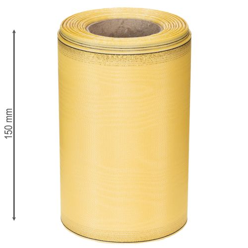 položky Věnečková stuha Moiré, žlutá se zlatým lemováním, dekorativní květinová stuha, acetát/polyester, 150 mm x 25 m
