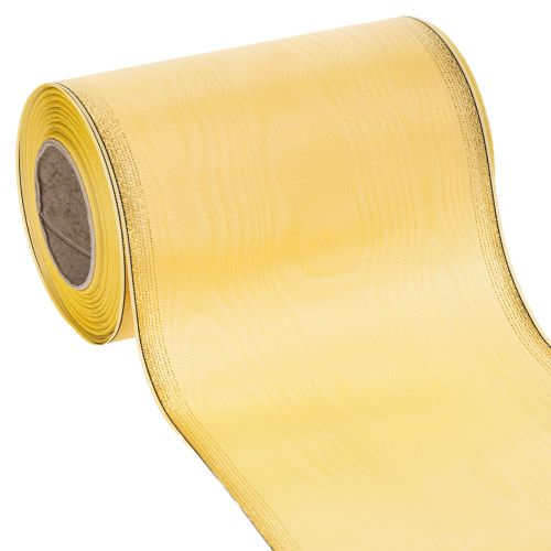 Věnečková stuha Moiré, žlutá se zlatým lemováním, dekorativní květinová stuha, acetát/polyester, 150 mm x 25 m