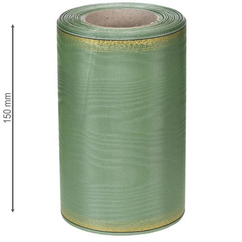 položky Věnečková stuha Moiré šalvějově zelená se zlatým okrajem, 150 mm x 25 m, ozdobná stuha na květinářství a věnce