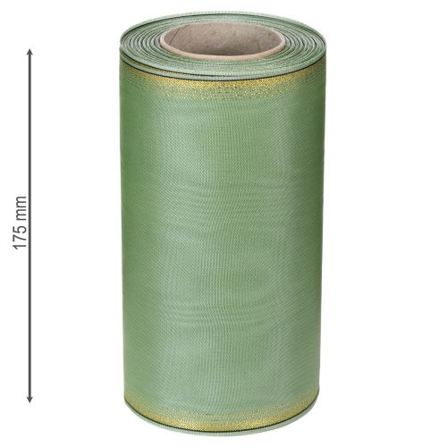 položky Moaré věnečková stuha šalvějově zelená se zlatým okrajem - 175 mm x 25 m - dekorativní stuha pro floristiku a oslavy
