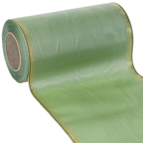 Floristik24 Moaré věnečková stuha šalvějově zelená se zlatým okrajem - 175 mm x 25 m - dekorativní stuha pro floristiku a oslavy