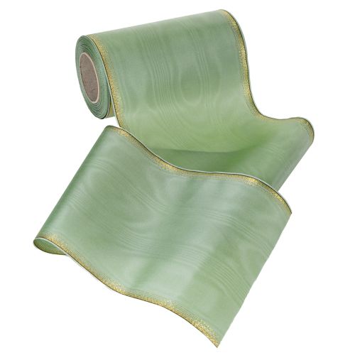 položky Moaré věnečková stuha šalvějově zelená se zlatým okrajem - 175 mm x 25 m - dekorativní stuha pro floristiku a oslavy