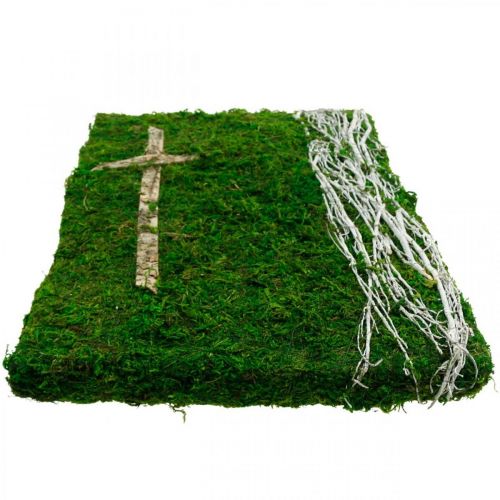 Floristik24 Mechový obrázek lián a kříž na hrob zelené, bílé 40 × 30 cm
