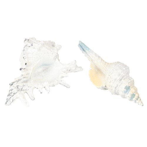 položky Dekorace mušle Mořský šnek umělý modro-bílý 11,5/13cm 2 ks