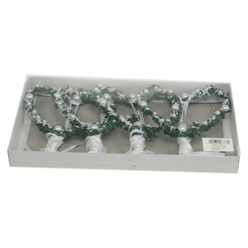 Floristik24 Myrtové srdce se stuhou, perly, trubičky bílé 4ks