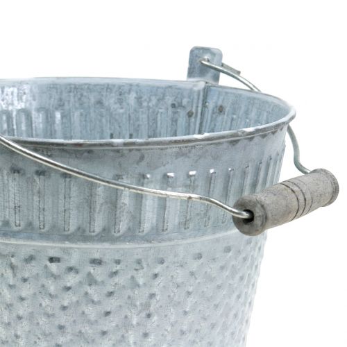 Floristik24 Zinkové vědro s pleteným vzorem šedá, bílá praná Ø18cm H17,5cm