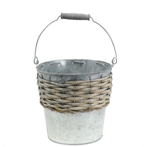 Floristik24 Zinkové vědro s proutěným kbelíkem Ø18cm H17cm