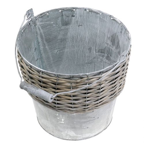 Floristik24 Zinkové vědro s proutěným kbelíkem Ø24cm V22cm
