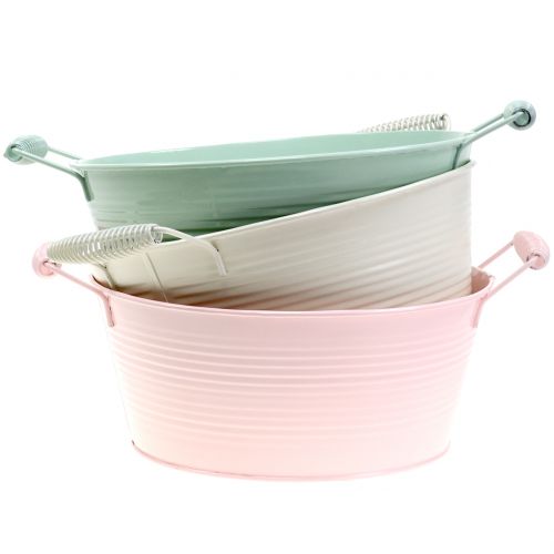 Floristik24 Zinková miska pastelové barvy s uchem Ø22cm V9,5cm 3ks