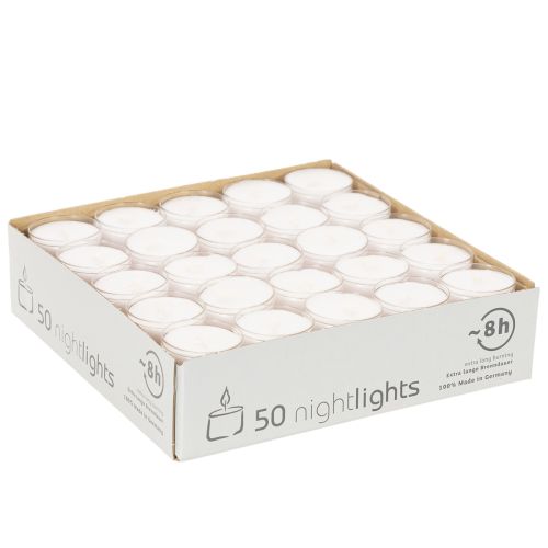 Noční svíčky Tealights White v plastovém tácku 8 hodin 50 kusů | Floristik24.cz