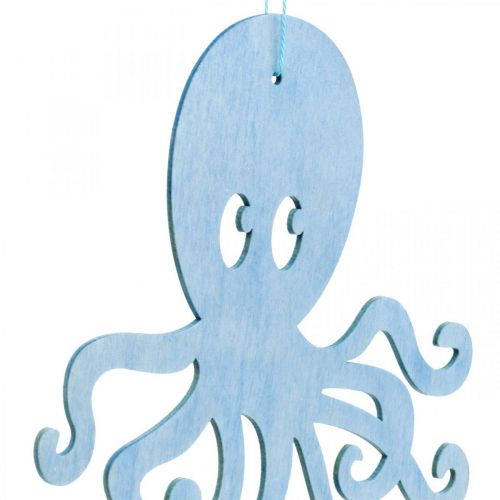 položky Chobotnice k zavěšení modrá, bílá dřevěná chobotnice Námořní letní dekorace 8ks