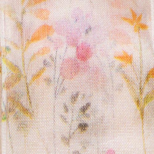 položky Organzová stuha, šifonová stuha, květinový vzor, oranžová/růžová, 40 mm, 15 m