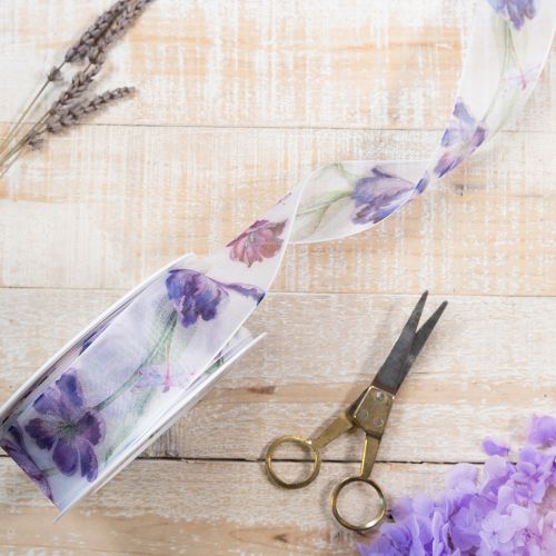 položky Organzová stuha, šifonová stuha, papouščí tulipány, fialová, 40mm, 18m