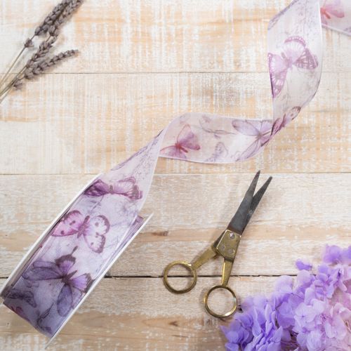 položky Organzová stuha, šifonová stuha, motýli, fialová, 40mm, 18m