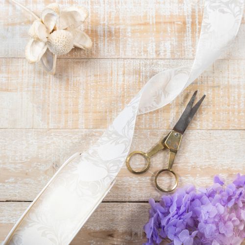 položky Organzová stuha, krémová, ozdobná stuha se srdíčky, šířka 40 mm, délka 15 m