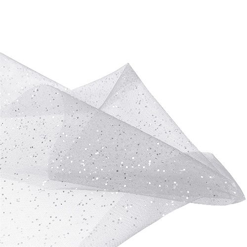 Floristik24 Organzová látka 15cm x 500cm stříbrná s třpytkami