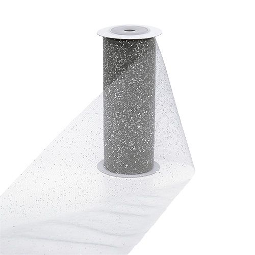 Floristik24 Organzová látka 15cm x 500cm stříbrná s třpytkami