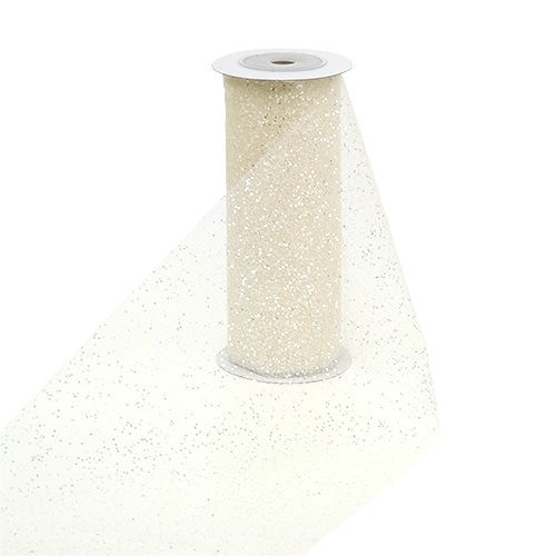 Floristik24 Organzová látka 15cm x 500cm krémová se třpytkami