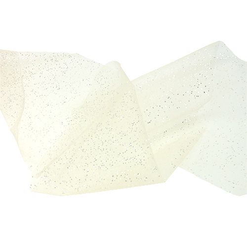 Floristik24 Organzová látka 15cm x 500cm krémová se třpytkami