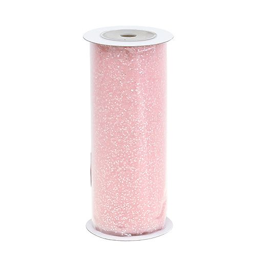 Floristik24 Organzová látka 15cm x 500cm růžová se třpytkami