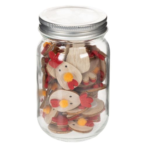 položky Dřevěné kuře s lepicí tečkou, velikonoční dekorace na tvoření, kreativní dekorace na stůl, venkovský styl, 5 cm, 36 dílků