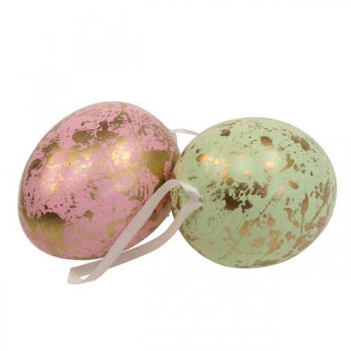 Velikonoční vajíčko na zavěšení dekorace vajíčka růžové, zelené, zlaté 15cm 4ks