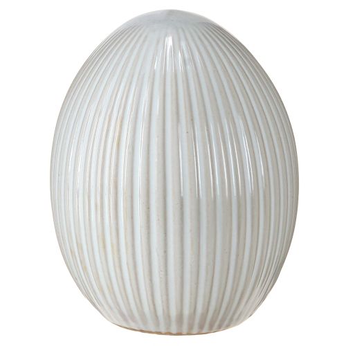 Floristik24 Easter Eggs Keramické dekorační vajíčko s drážkami Bílá šedá 10×12,5cm 2 ks