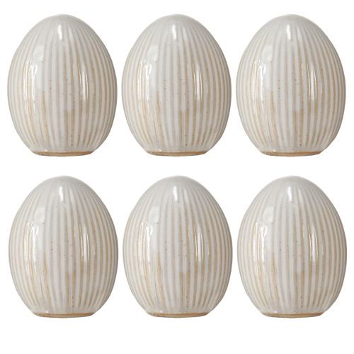 položky Easter Eggs Keramické dekorační vajíčko s drážkami Bílá šedá 5×6cm 6ks
