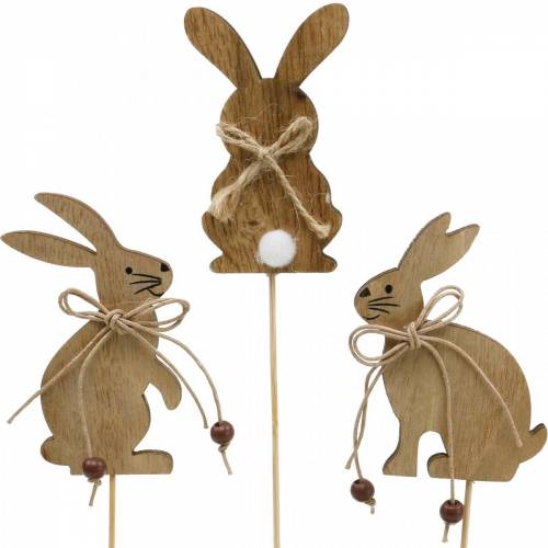 Floristik24 Velikonoční zajíček na špejli deco plug králičí dřevo přírodní velikonoční dekorace 24 kusů