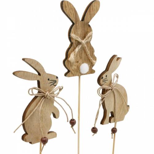 položky Velikonoční zajíček na špejli deco plug králičí dřevo přírodní velikonoční dekorace 24 kusů