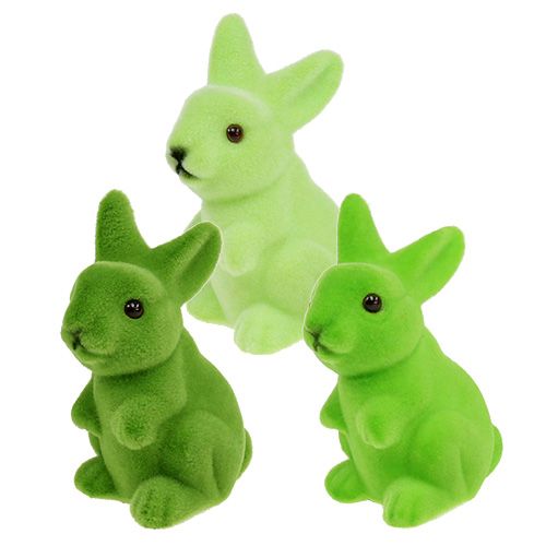 Floristik24 Velikonoční zajíček flockovaný 9,5cm zelený mix 9ks