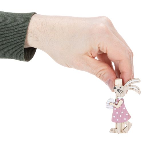 položky Dekorativní sponky s velikonočním zajíčkem, růžovo-bílé dřevěné velikonoční ozdoby, 7,5 cm, 4 kusy
