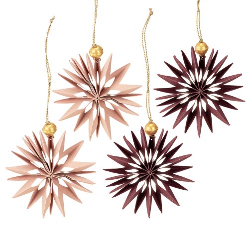 položky Papírové hvězdy, bordó růžové, k zavěšení, Ø10cm, 4 kusy