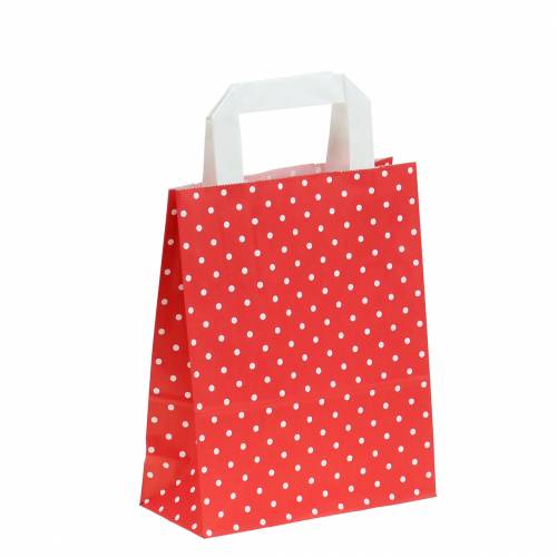 Papírová taška červená s puntíky 18cm x 8cm x 22cm 25p