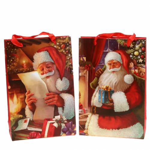 Floristik24 Sada dárkových tašek Vánoční motiv Santa Red 20cm × 30cm × 8cm