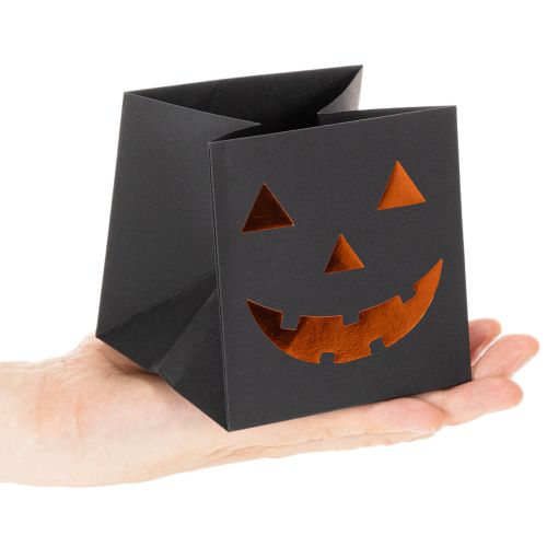 Papírový sáček s dýňovým obličejem, halloweenská dekorace 10 cm, 6 ks | Floristik24.cz